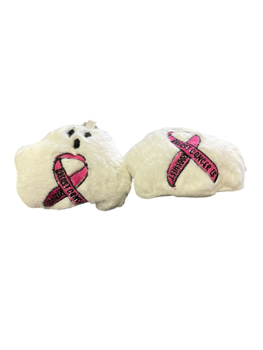White Plush Accent Pillows with Pink Awareness Ribbons keychain